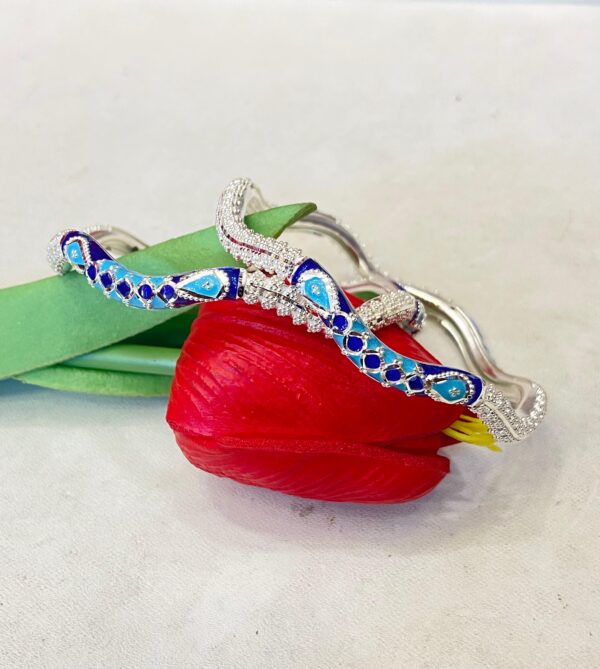 92.5 Pure Silver Beki Design Minakari Monipuri Bangle (Pair) (CN 22-18)