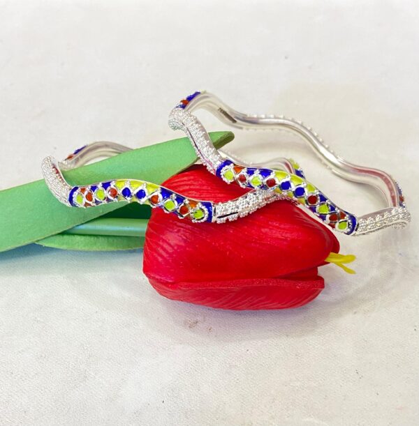 92.5 Pure Silver Kolka Design Beki Minakari Monipuri Bangle (Pair) (CN 24-17)