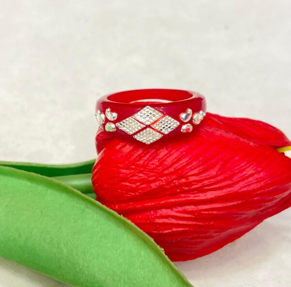 92.5 Silver Red Pola Finger Ring