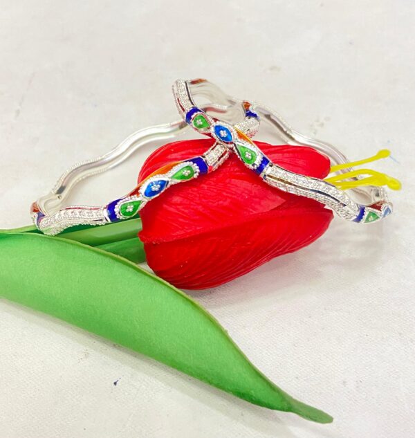 92.5 Pure Silver Beki Design Minakari Monipuri Bangle (Pair) (CN 25-10)