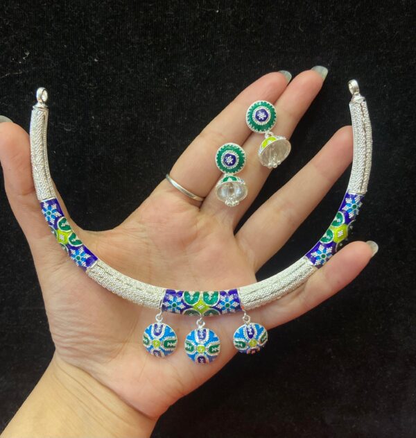 WhatsApp Image 2026-02-28 at 12.25.08 PM 92.5 Pure Silver Minakari Circle Design Manipuri Hasuli (CN 41)