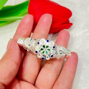 92.5 Pure Silver Flower Design Minakari Mukh Pola (CN 6-3)