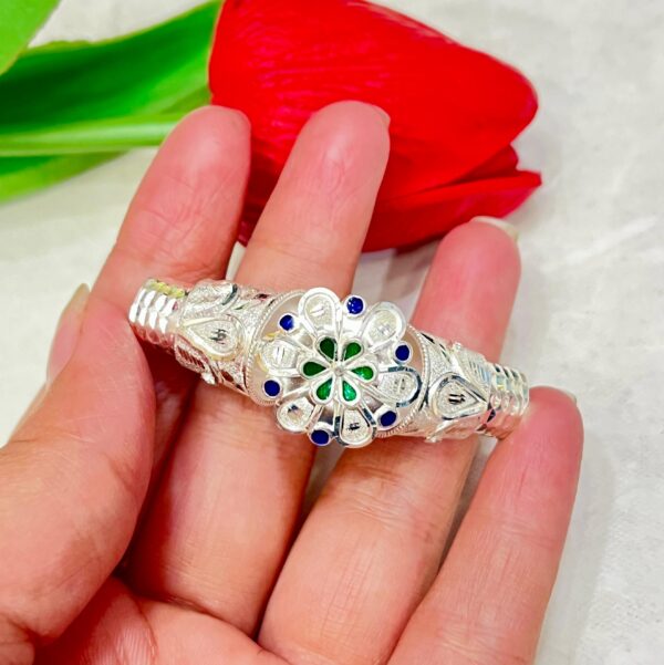 92.5 Pure Silver Flower Design Minakari Mukh Pola (CN 6-3)