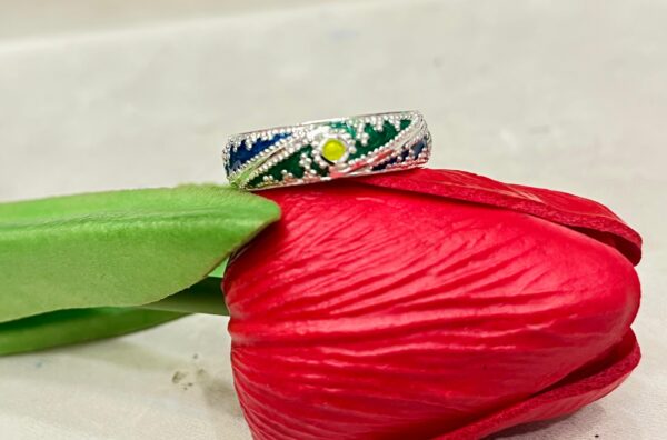 92.5 Silver Kolka Design Minakari Finger Ring (CN 4-69)