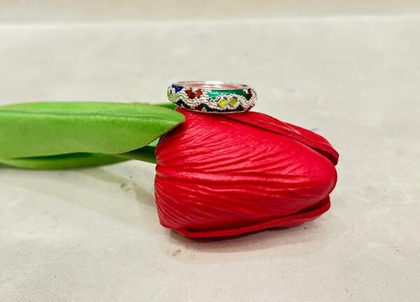 92.5 Silver Kolka Design Minakari Finger Ring (CN 3-77)