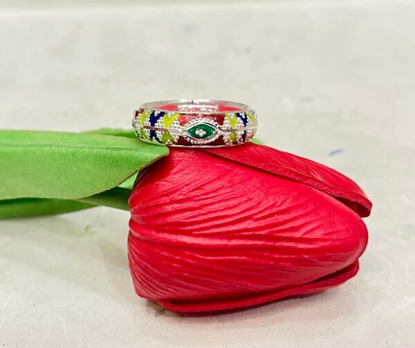 92.5 Silver Kolka Design Minakari Finger Ring (CN 4-30)