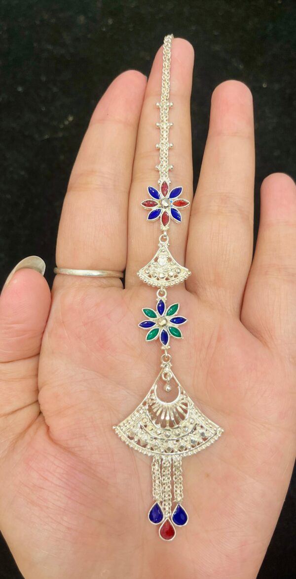 92.5 Pure Silver Flower Kolka Design Minakari Tikli (CN 6-25)