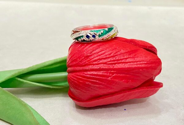 92.5 Silver Kolka Design Minakari Finger Ring (CN 3-82)