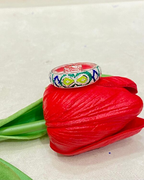 92.5 Silver Kolka Design Minakari Finger Ring (CN 4-41)