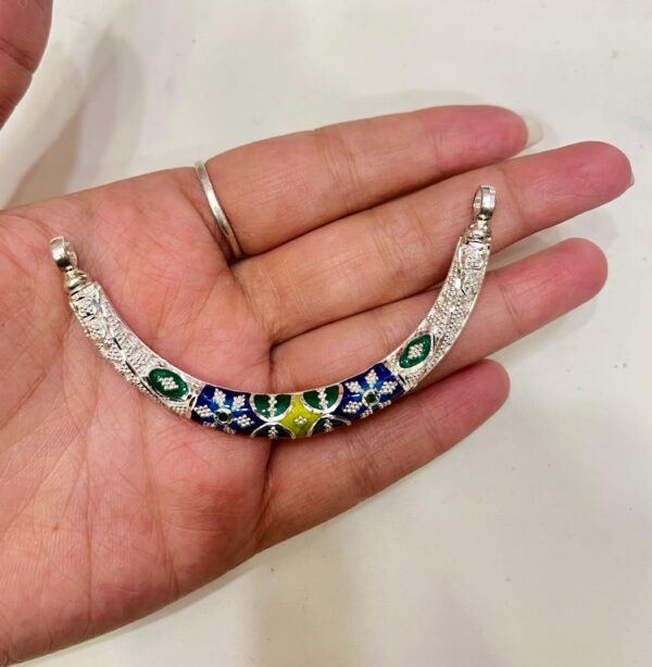 92.5 Pure Silver Monipuri Design Curved Hasuli Pendant (CN 11-20)