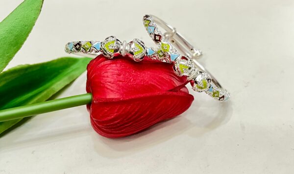 92.5 Pure Silver Round Shape Minakari Monipuri Adjustable Bala (CN 20-53)