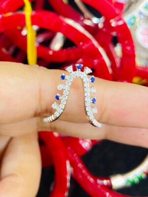 WhatsApp Image 2026-05-31 at 8.50.15 PM (1) 92.5 Silver Blue White Dot Design AD Stone V Finger Ring