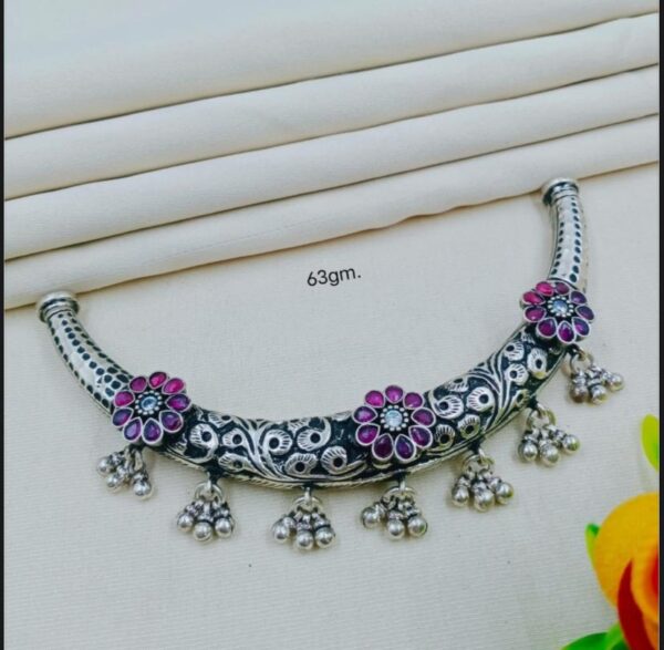 WhatsApp Image 2026-06-01 at 6.12.45 PM 92.5 Pure Silver Oxidize Flower Pink Stone Kolka Design Hasuli (CN 63)