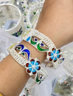 92.5 Pure Silver Floral Kolka Design Minakari Khilen Chuur (Pair)
