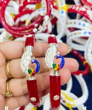 92.5 Pure Silver Peacock Design Minakari Bracelet Pola (Pair)