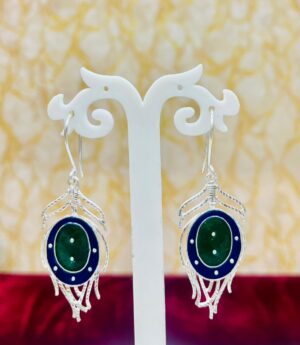 92.5 Pure Silver Peacock Feather Minakari Earrings (CN 13-71)