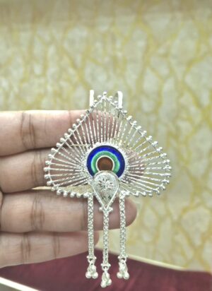 92.5 Pure Silver Peacock Feather Design Minakari Khopa Pin (CN 13-61)