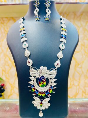 WhatsApp Image 2026-06-05 at 5.56.26 PM 92.5 Pure Silver Peacock Design Minakari Long Sitahar With Earrings