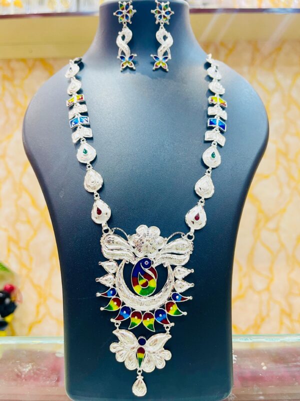 WhatsApp Image 2026-06-05 at 5.56.26 PM 92.5 Pure Silver Peacock Design Minakari Long Sitahar With Earrings