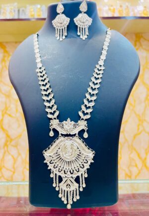 WhatsApp Image 2026-06-05 at 5.57.35 PM 92.5 Pure Silver Rose Design Long Sitahar With Earrings
