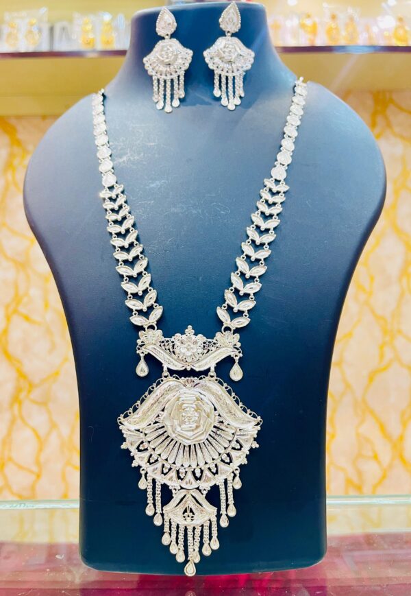 WhatsApp Image 2026-06-05 at 5.57.35 PM 92.5 Pure Silver Rose Design Long Sitahar With Earrings