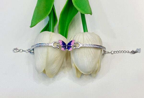 WhatsApp Image 2026-06-15 at 10.24.37 AM (1) 92.5 Pure Silver Pink Blue Butterfly Design Bracelet