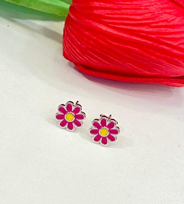 WhatsApp Image 2026-06-15 at 10.24.37 AM (9) 92.5 Pure Silver Rani Pink Yellow Floral Shape Ear Tops