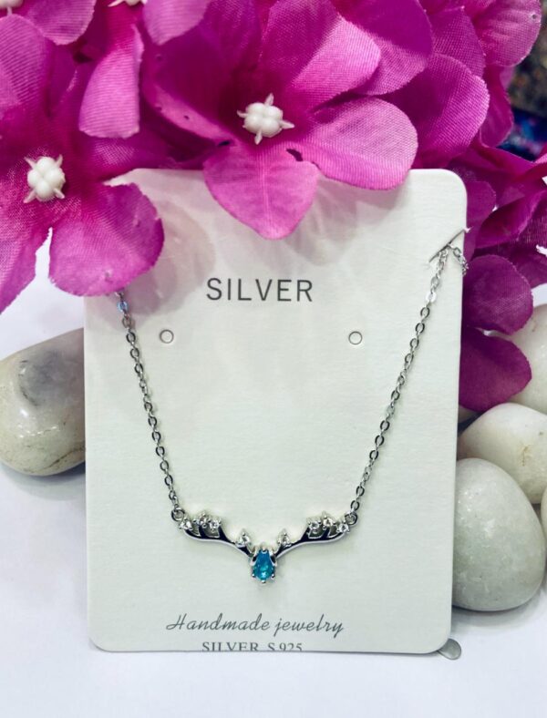 WhatsApp Image 2026-06-22 at 4.24.55 PM 92.5 Pure Silver Blue Stone Deer Horn Shape Chain Pendant
