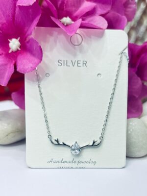 WhatsApp Image 2026-06-22 at 4.32.53 PM 92.5 Pure Silver AD Stone Deer Horn Shape Chain Pendant