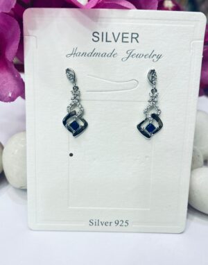 92.5 Pure Silver Blue AD Stone Barfi Shape Earrings