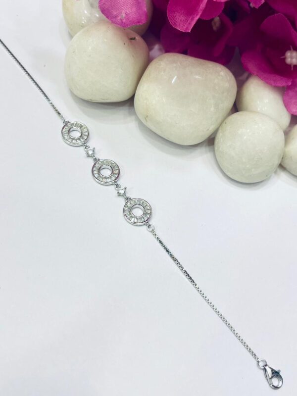 92.5 Pure Silver Tripple Round Shape AD Stone Chain Bracelet