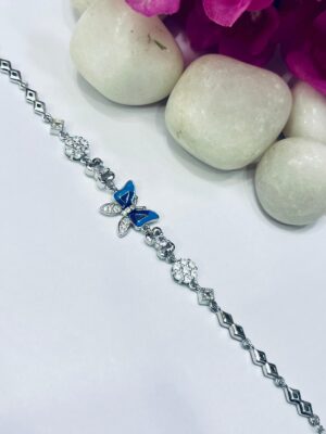 92.5 Pure Silver Blue Butterfly Shape Chain Bracelet