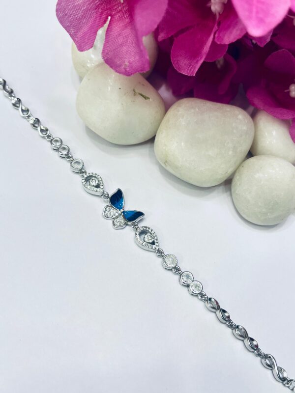 92.5 Pure Silver Blue Butterfly Infinity Design Chain Bracelet
