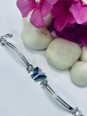 92.5 Pure Silver Green Blue Butterfly Design Bracelet