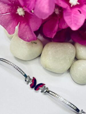 92.5 Pure Silver Pink Blue Butterfly Design Bracelet