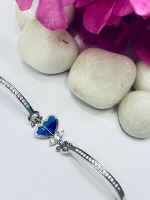 92.5 Pure Silver Blue Half Butterfly Design Bracelet
