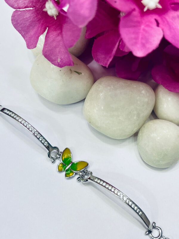 92.5 Pure Silver Stylish Yellow Green Butterfly Shape Bracelet