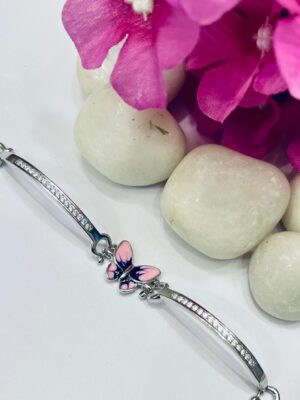 92.5 Pure Silver Beautiful Pink Butterfly Shape Bracelet
