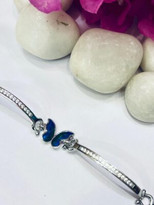 92.5 Pure Silver Beautiful Blue Butterfly Shape Bracelet