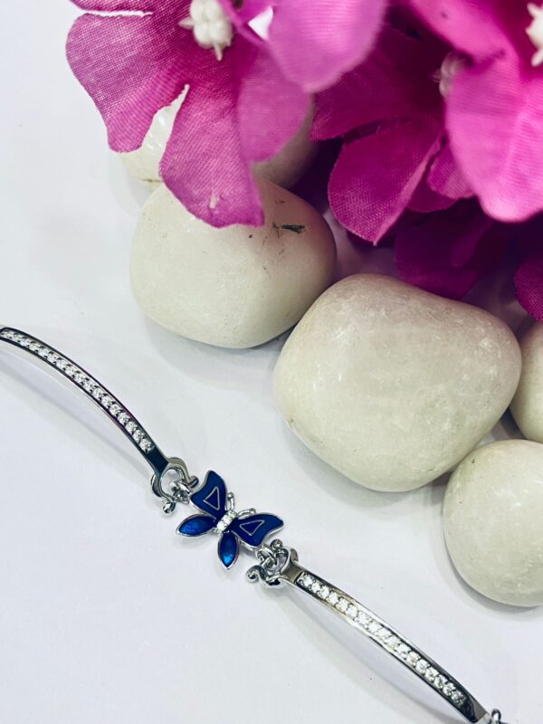92.5 Pure Silver Stylish Blue Butterfly Shape Bracelet