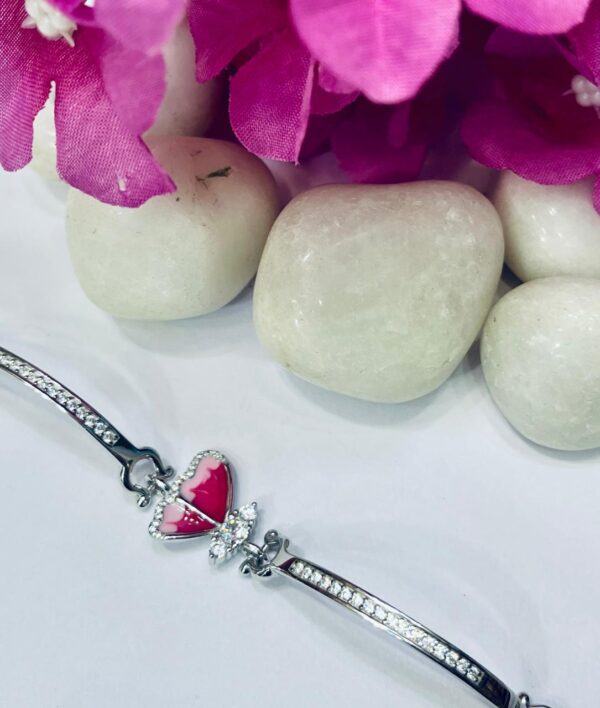 WhatsApp Image 2026-06-22 at 6.49.05 PM 92.5 Pure Silver Pink Half Butterfly Design Bracelet