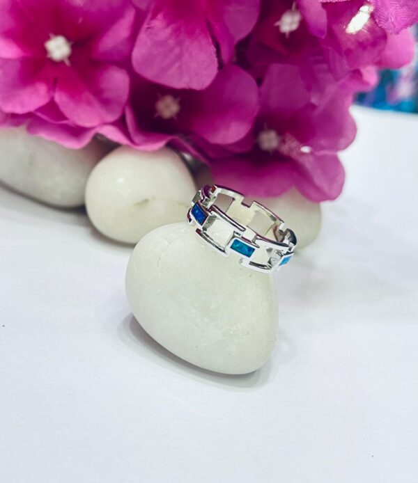 92.5 Pure Silver Square Design Opal Finger Ring (Size-15)