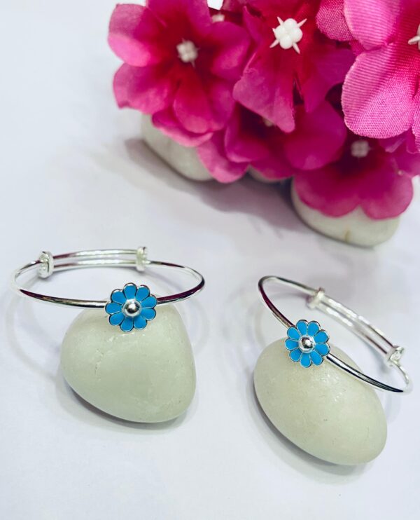 92.5 Pure Silver Blue Floral Design Baby Bangles (Pair)