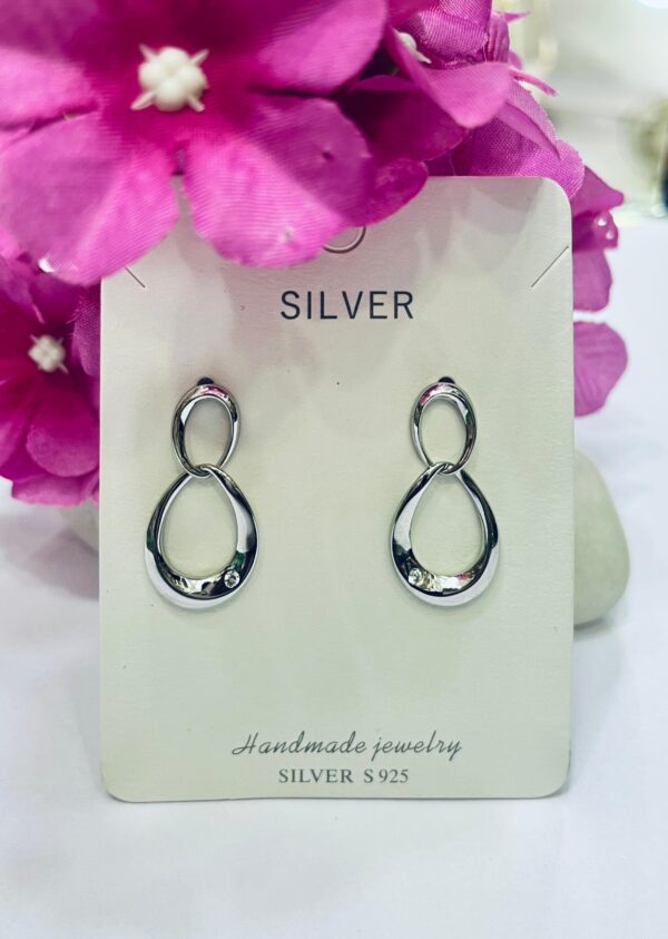 92.5 Pure Silver Hanging Double Oval Shape Earrings