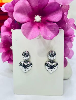 92.5 Pure Silver Round Shape Hanging Heart Design Earrings