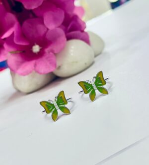 92.5 Pure Silver Beautiful Green Yellow Butterfly Toe Ring (Pair)