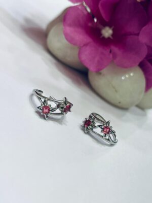 92.5 Pure Silver Stylish Red AD Stone Star Design Toe Ring (Pair)