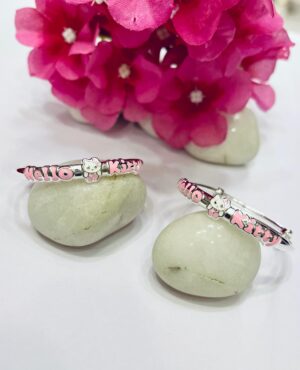 999 Pure Silver Premium Baby Pink Kitty Design Baby Bangles (Pair)