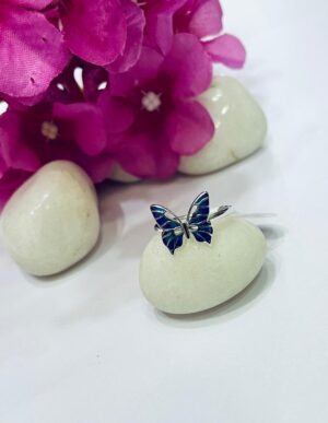 92.5 Pure Silver Stylish Blue Butterfly Finger Ring (Size-12-14)