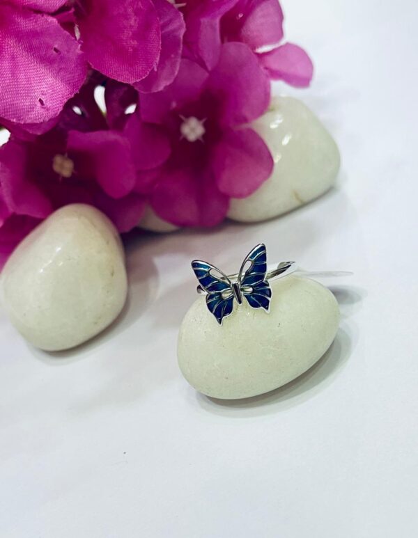 92.5 Pure Silver Stylish Blue Butterfly Finger Ring (Size-12-14)